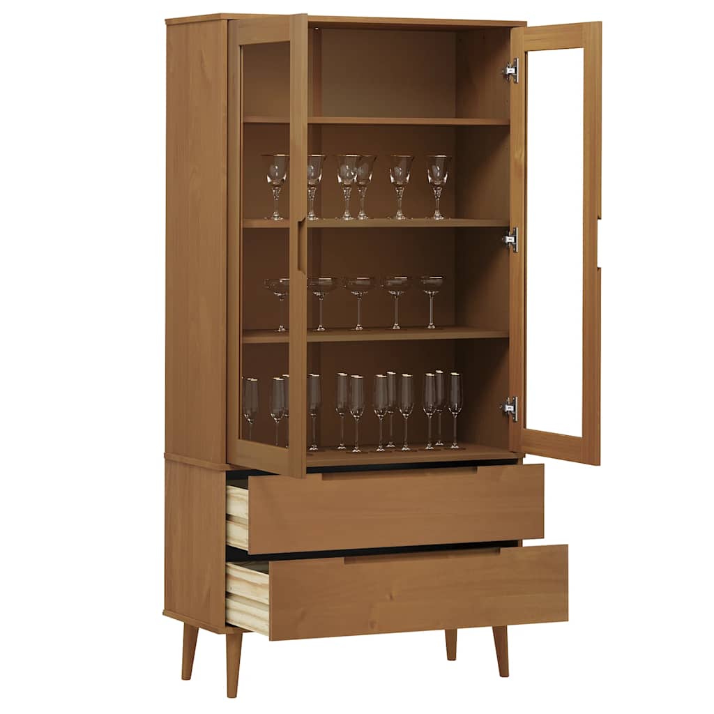 MOLDE barna tömör fenyőfa vitrin szekrény 90 x 35 x 175 cm