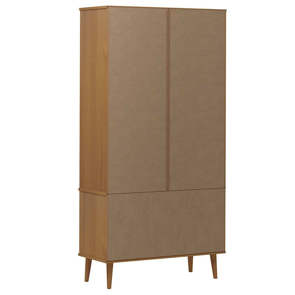 MOLDE barna tömör fenyőfa vitrin szekrény 90 x 35 x 175 cm