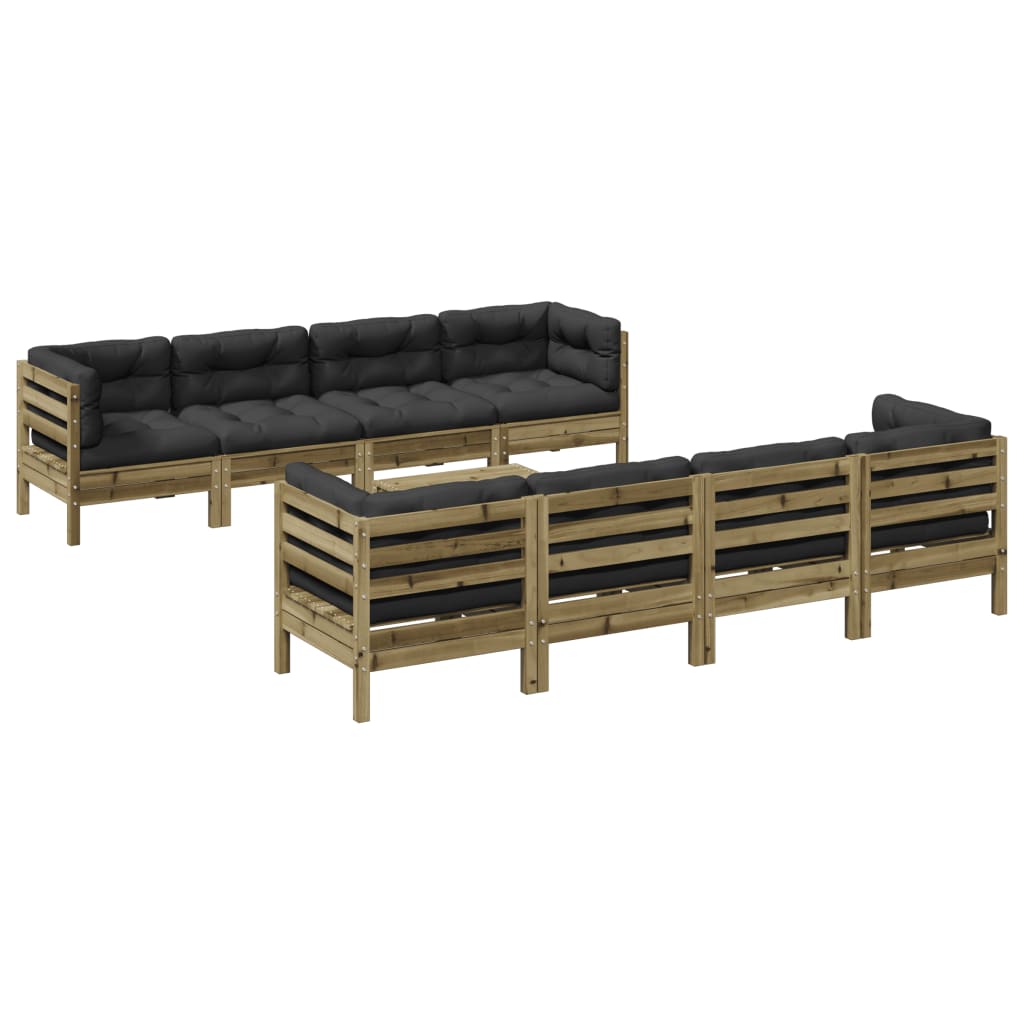 9 részes impregnált fenyőfa kerti kanapészett párnákkal