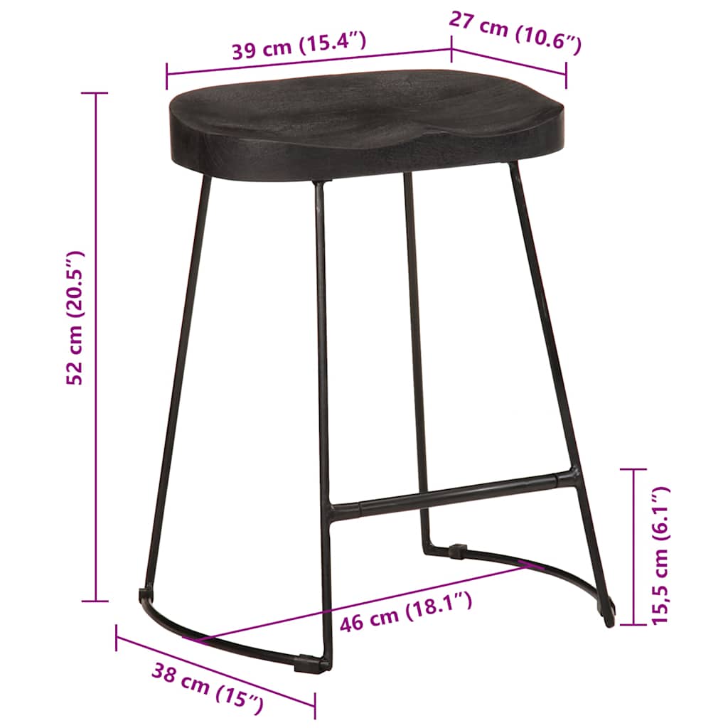 bárszékek 2 db Fekete 46x38x52 cm tömör fa Mango