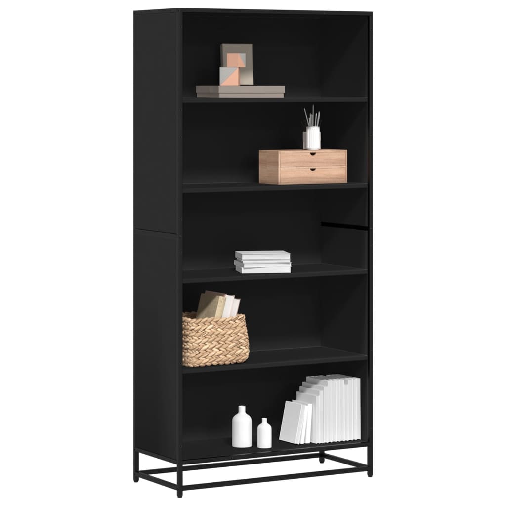 fekete szerelt fa könyvszekrény 80,5 x 35 x 170,5 cm