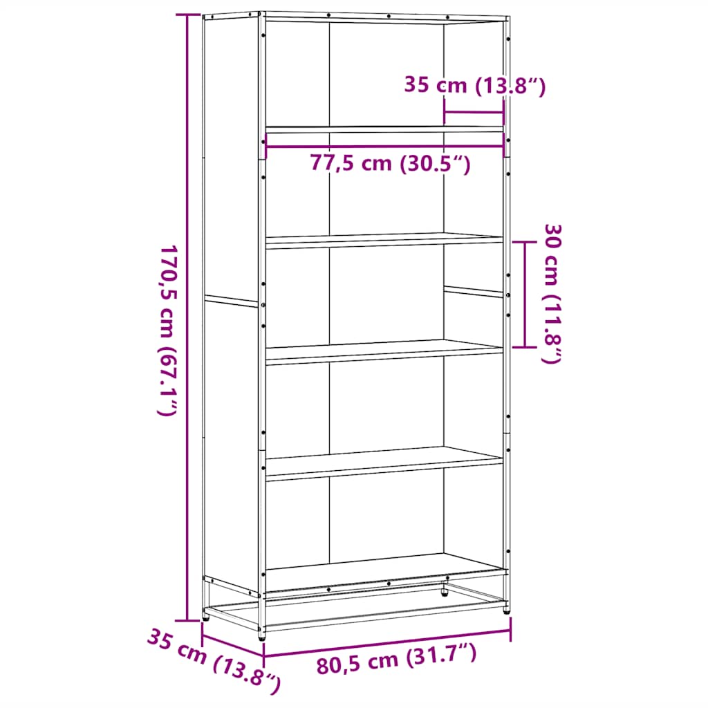 barna tölgy színű szerelt fa könyvespolc 80,5 x 35 x 170,5 cm