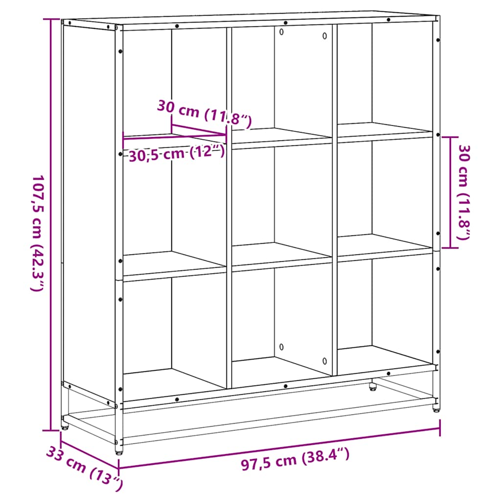 füstös tölgy szerelt fa és fém könyvszekrény 97,5x33x107,5 cm
