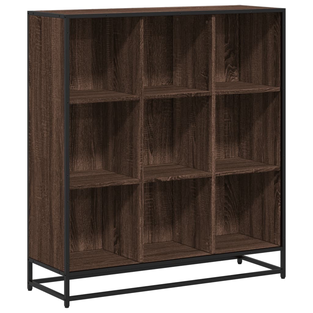 barna tölgy szerelt fa és fém könyvszekrény 97,5x33x107,5 cm