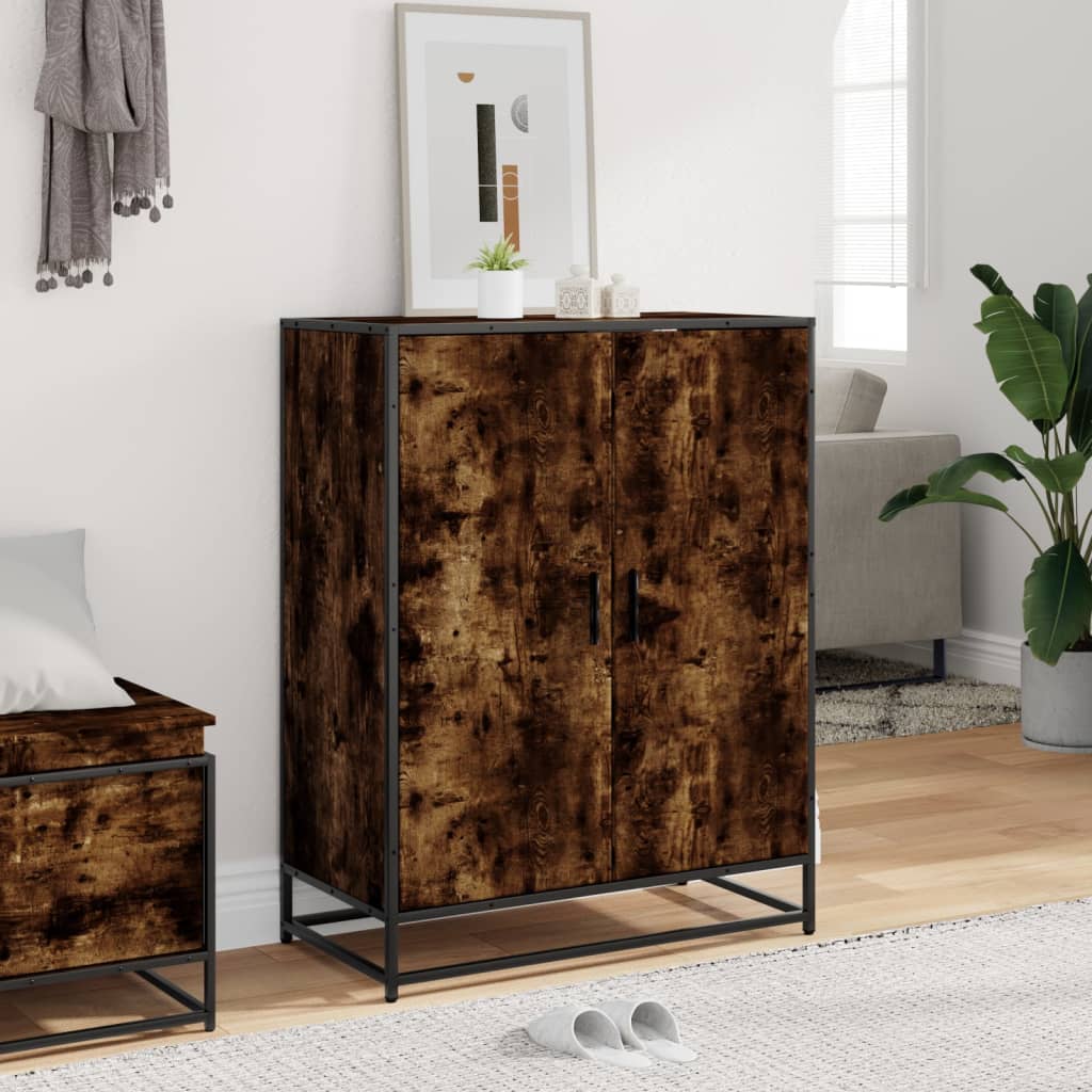 füstös tölgy színű szerelt fa és fém cipőszekrény 75x38x97,5 cm