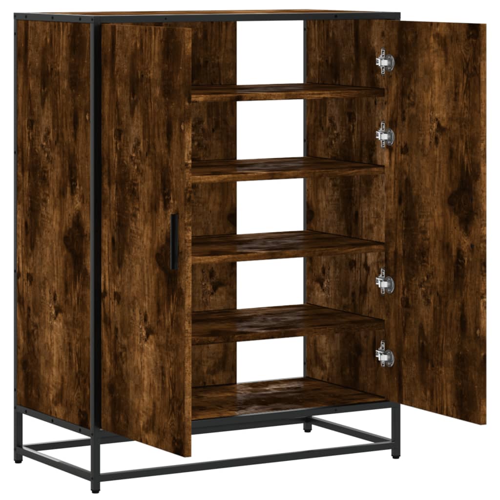 füstös tölgy színű szerelt fa és fém cipőszekrény 75x38x97,5 cm