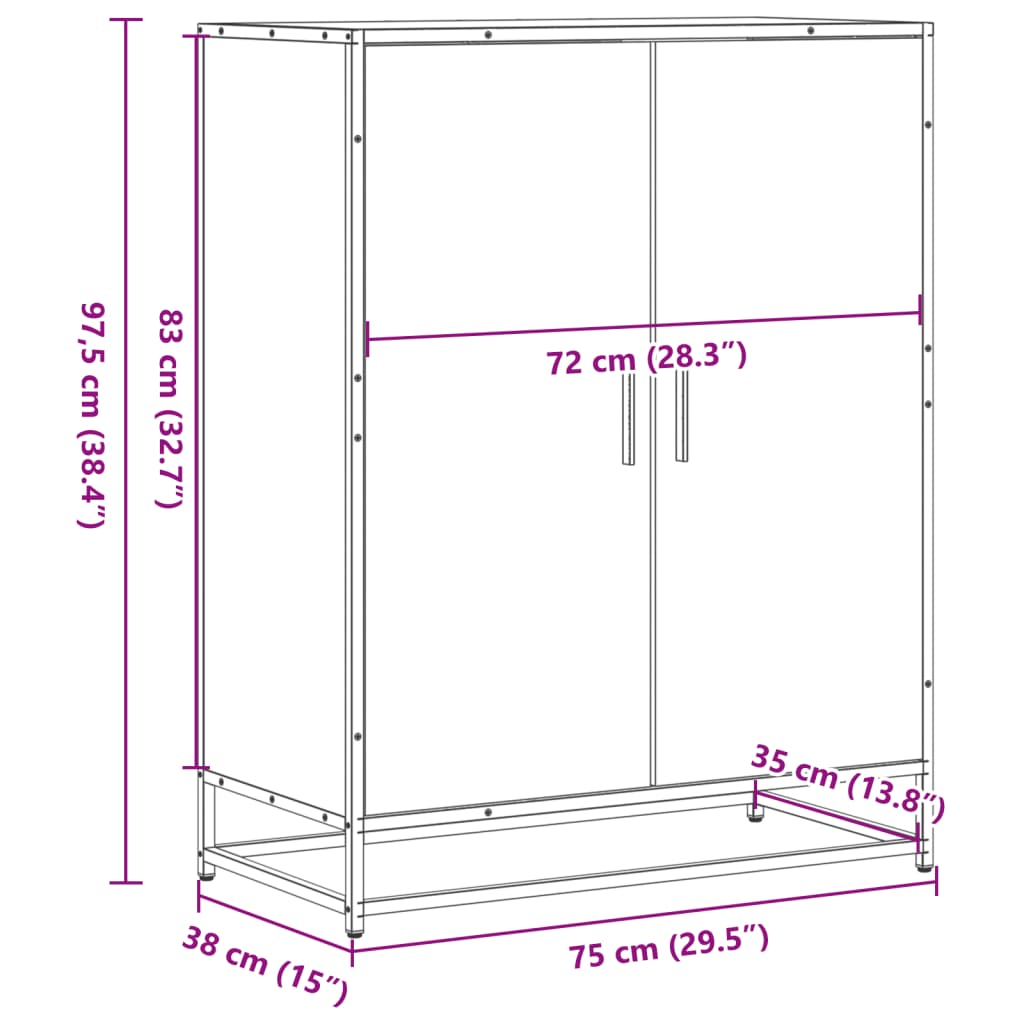 füstös tölgy színű szerelt fa és fém cipőszekrény 75x38x97,5 cm