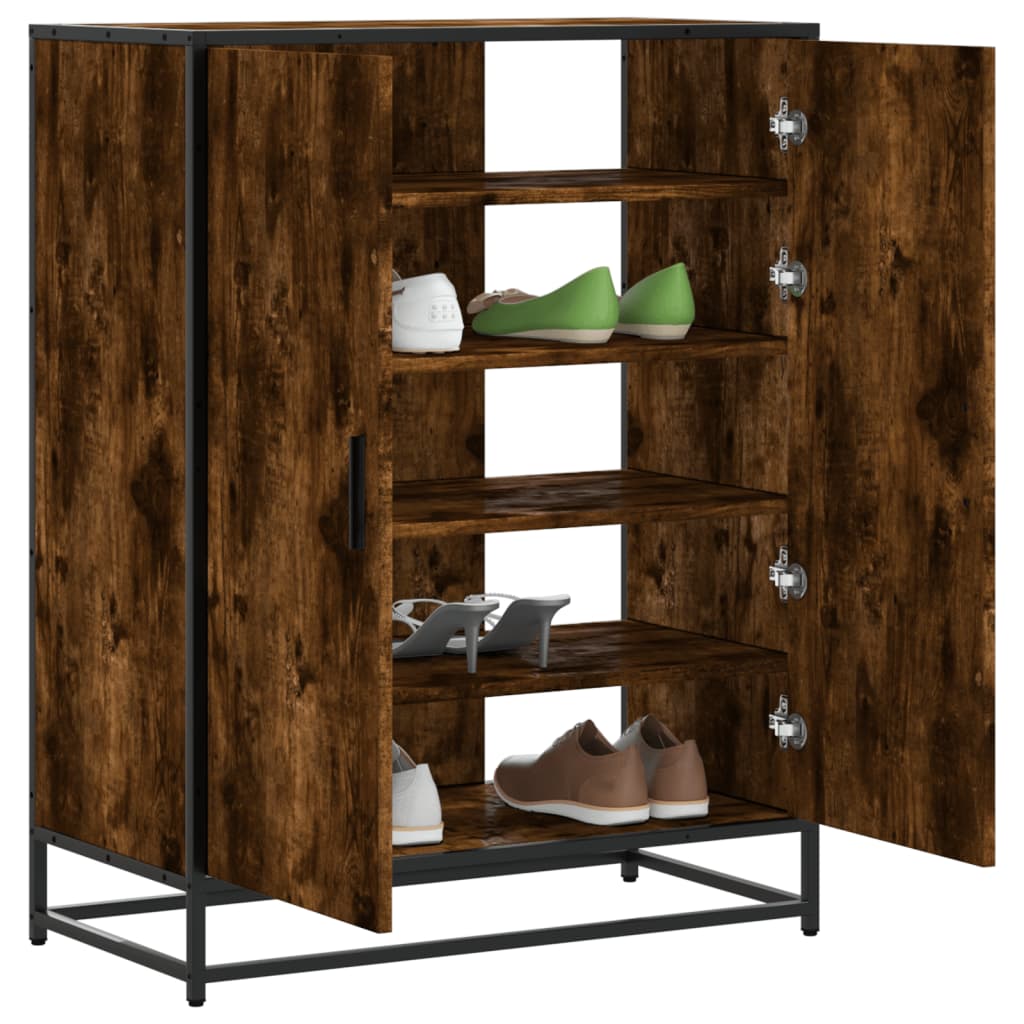 füstös tölgy színű szerelt fa és fém cipőszekrény 75x38x97,5 cm