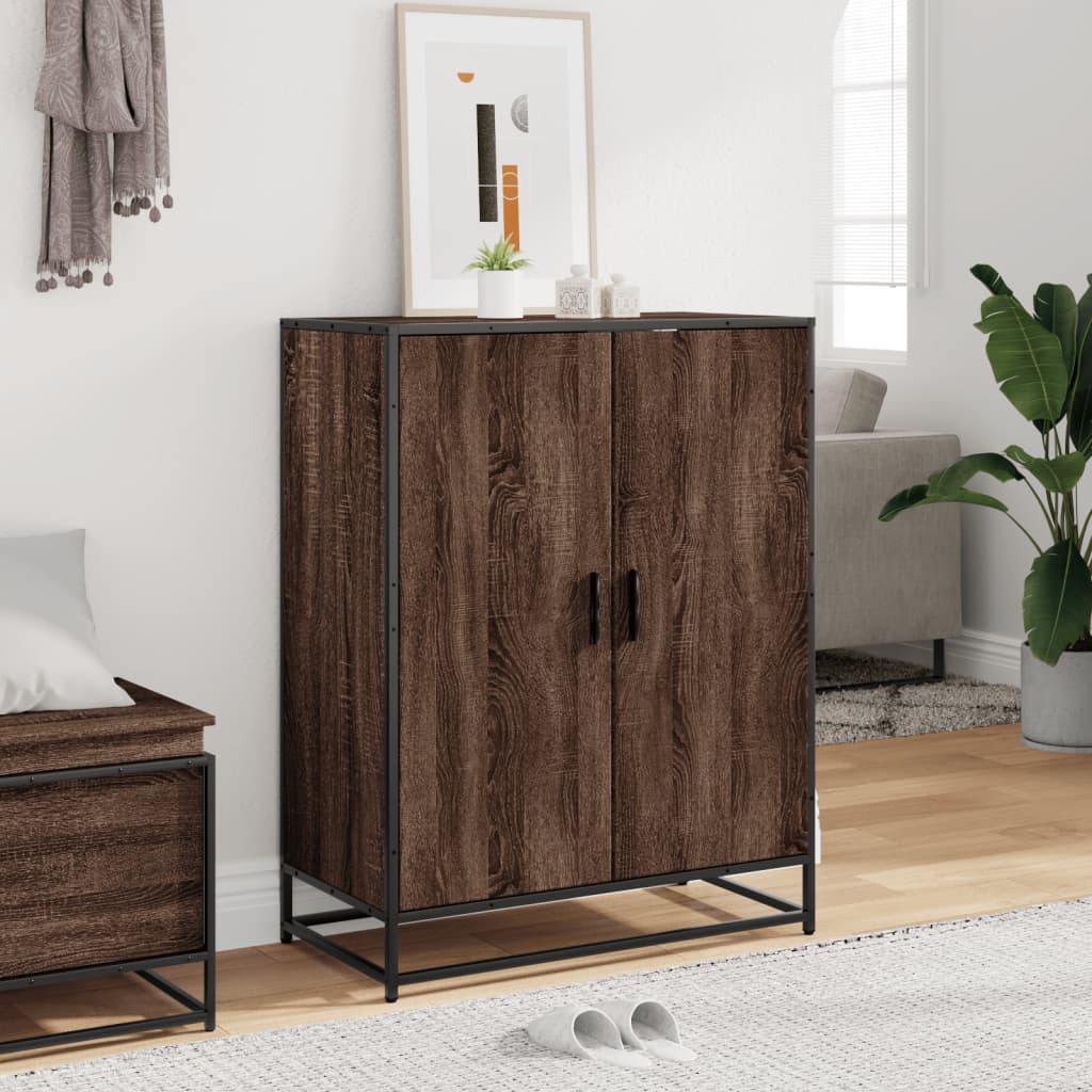 barna tölgy színű szerelt fa és fém cipőszekrény 75x38x97,5 cm