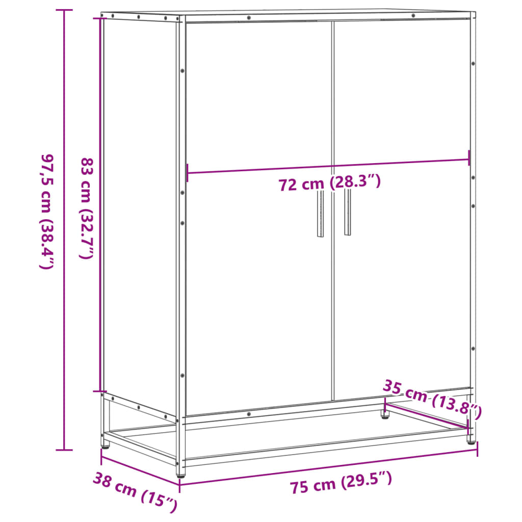 barna tölgy színű szerelt fa és fém cipőszekrény 75x38x97,5 cm