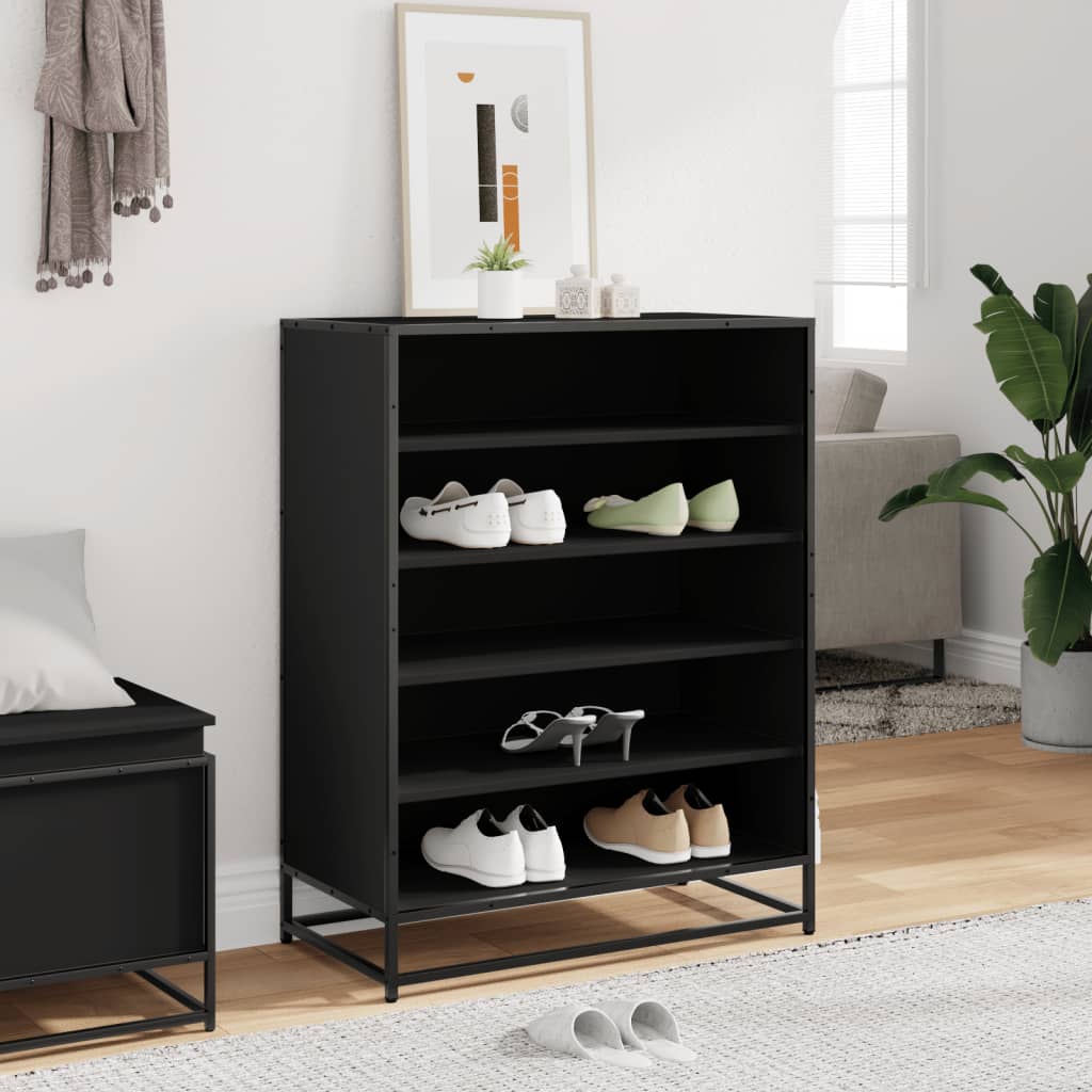 fekete szerelt fa és fém cipőszekrény 75 x 38 x 97,5 cm