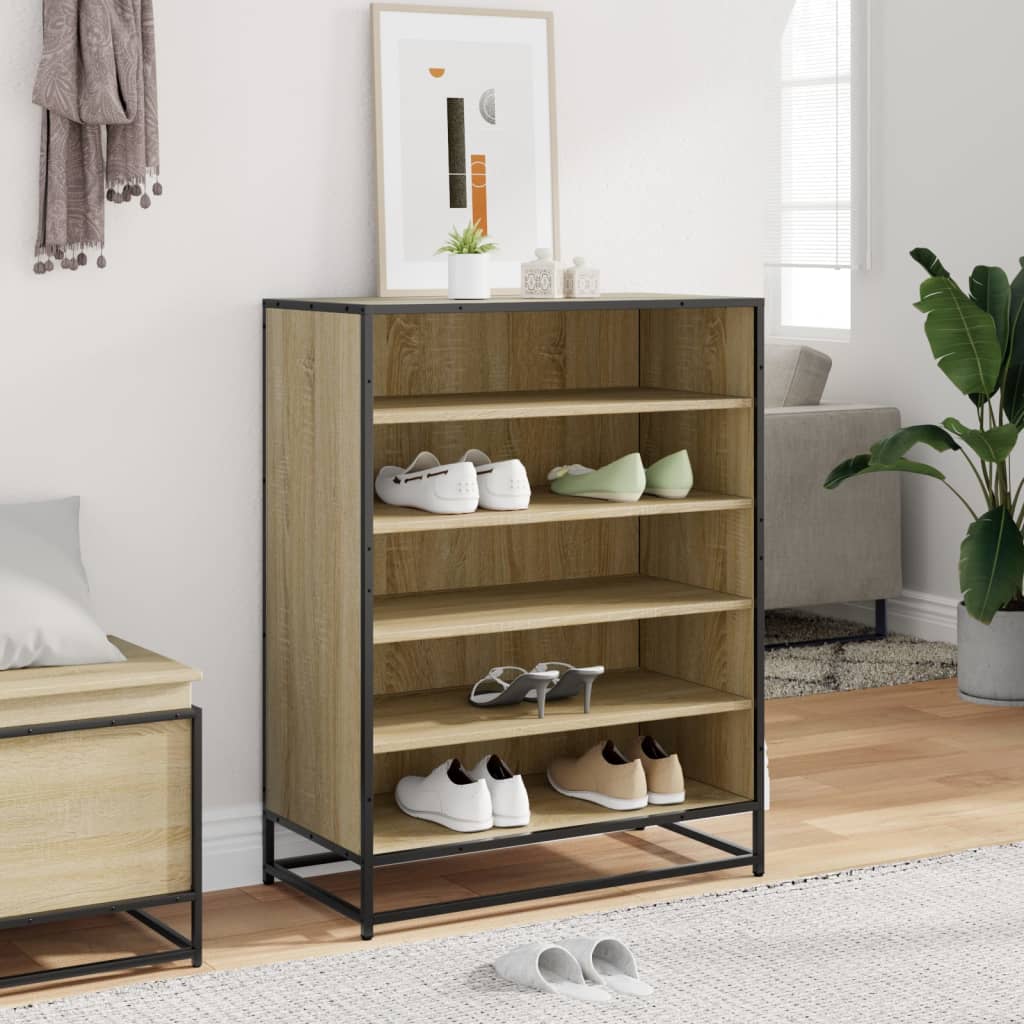 sonoma tölgy színű szerelt fa és fém cipőszekrény 75x38x97,5 cm