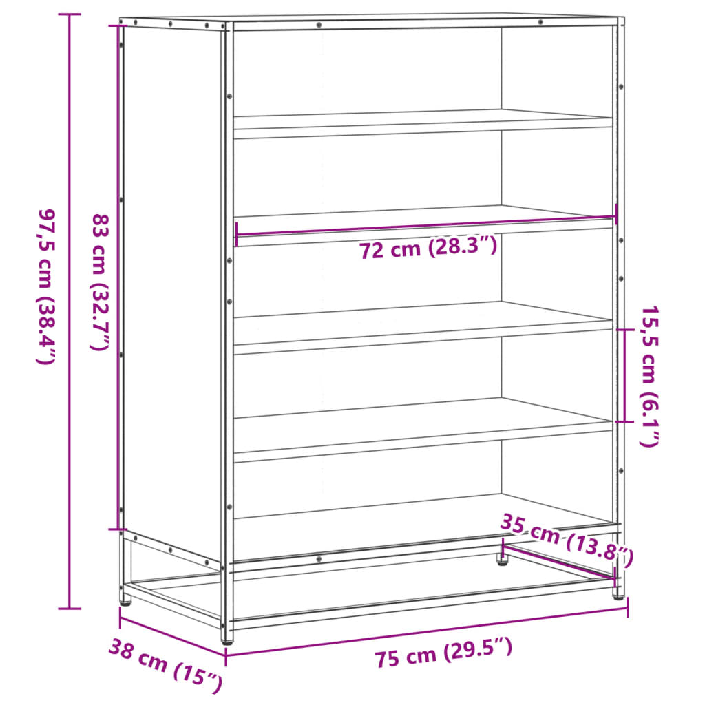 sonoma tölgy színű szerelt fa és fém cipőszekrény 75x38x97,5 cm