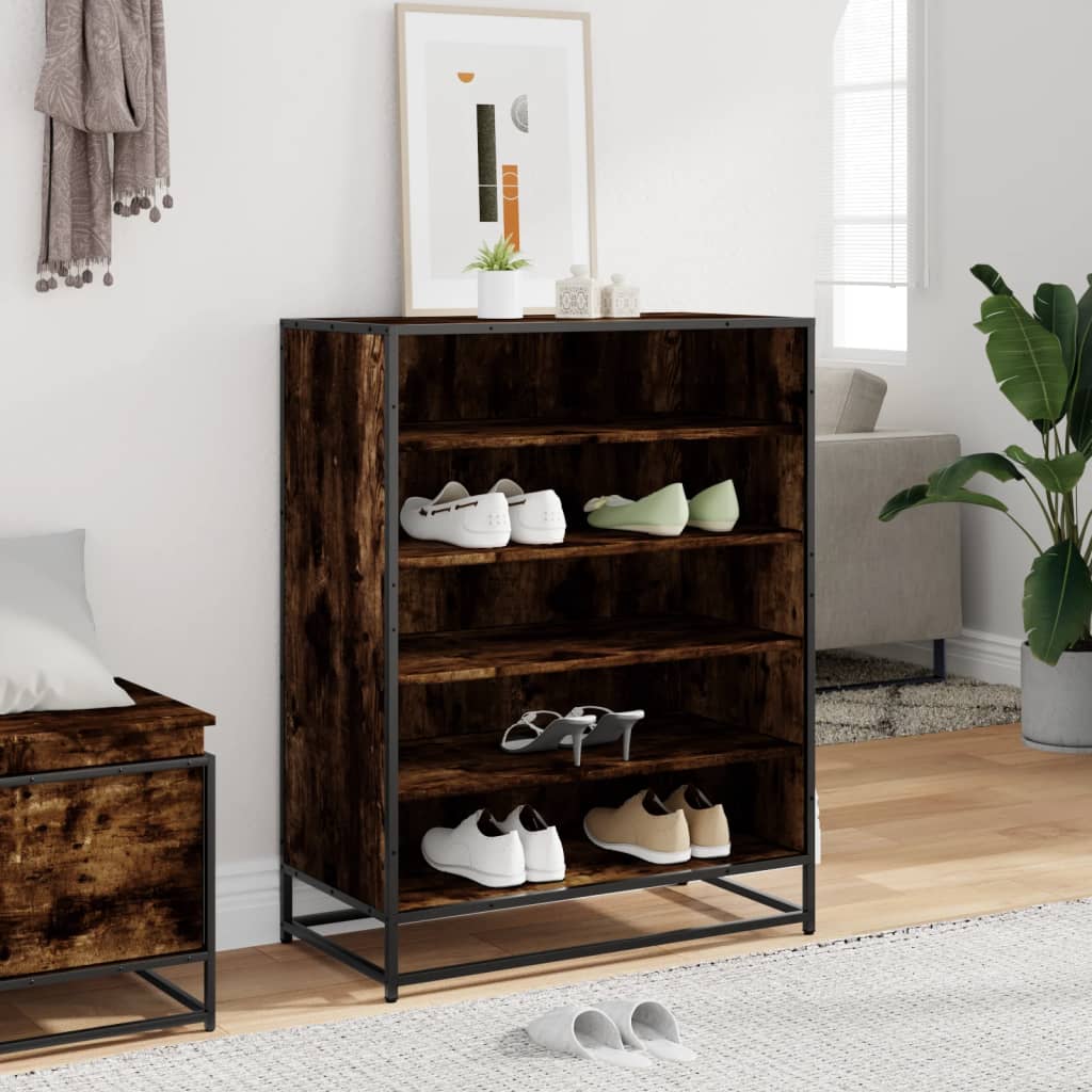 füstös tölgy színű szerelt fa és fém cipőszekrény 75x38x97,5 cm