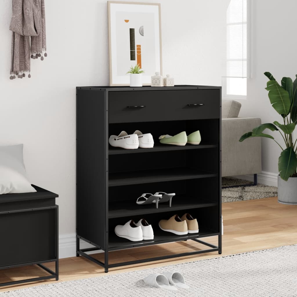 fekete szerelt fa és fém cipőszekrény 75 x 38 x 97,5 cm