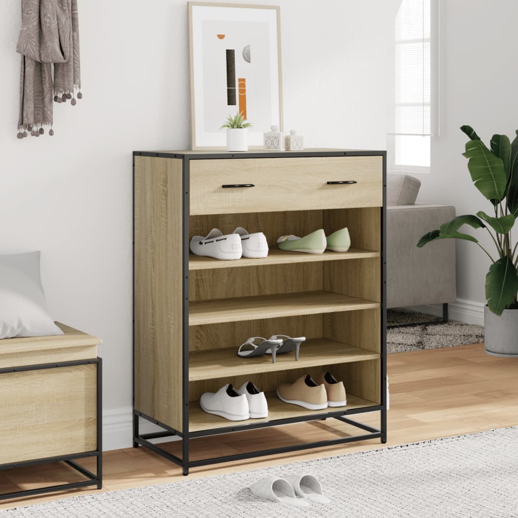sonoma tölgy színű szerelt fa és fém cipőszekrény 75x38x97,5 cm