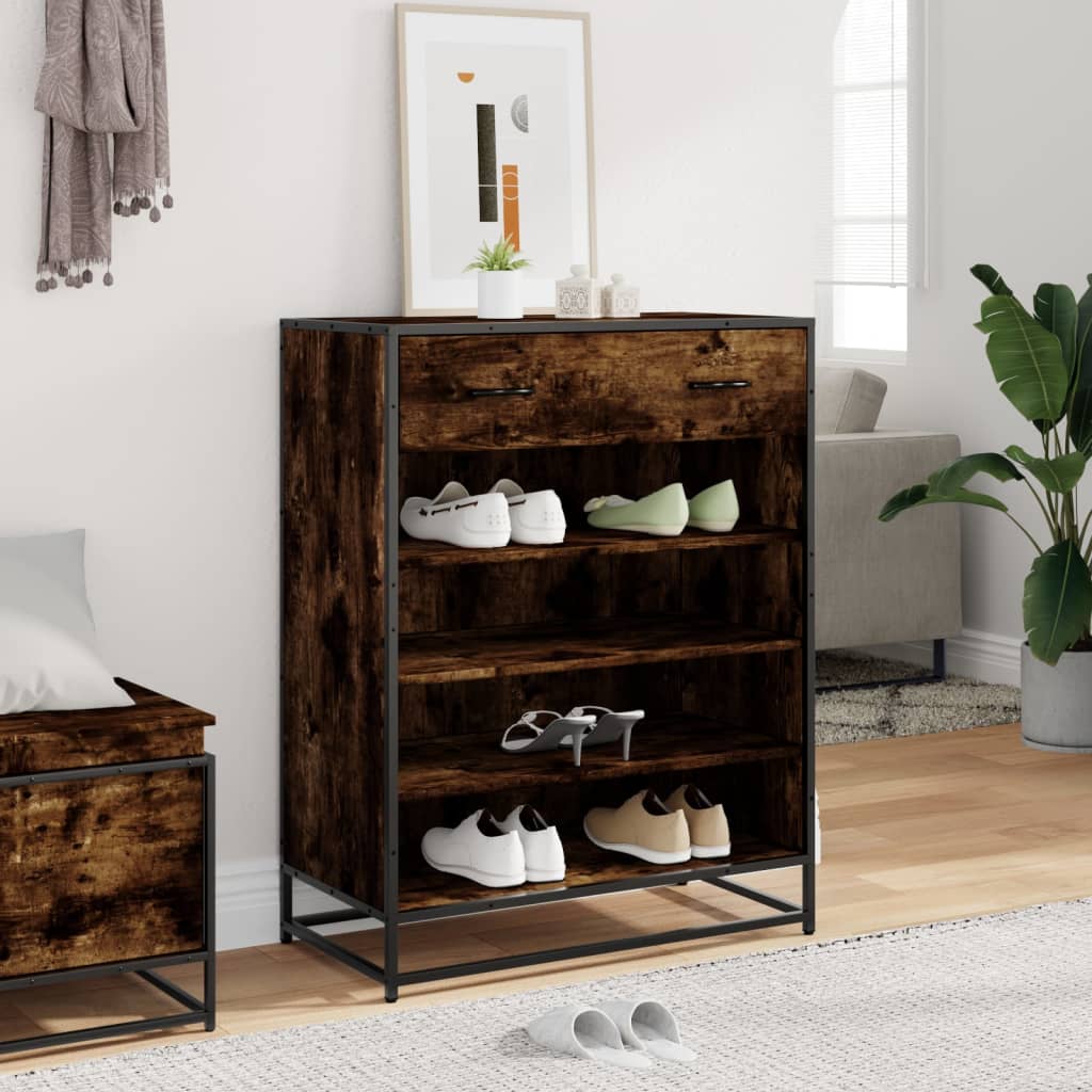 füstös tölgy színű szerelt fa és fém cipőszekrény 75x38x97,5 cm