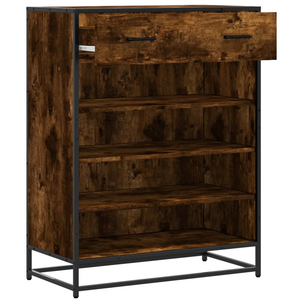 füstös tölgy színű szerelt fa és fém cipőszekrény 75x38x97,5 cm