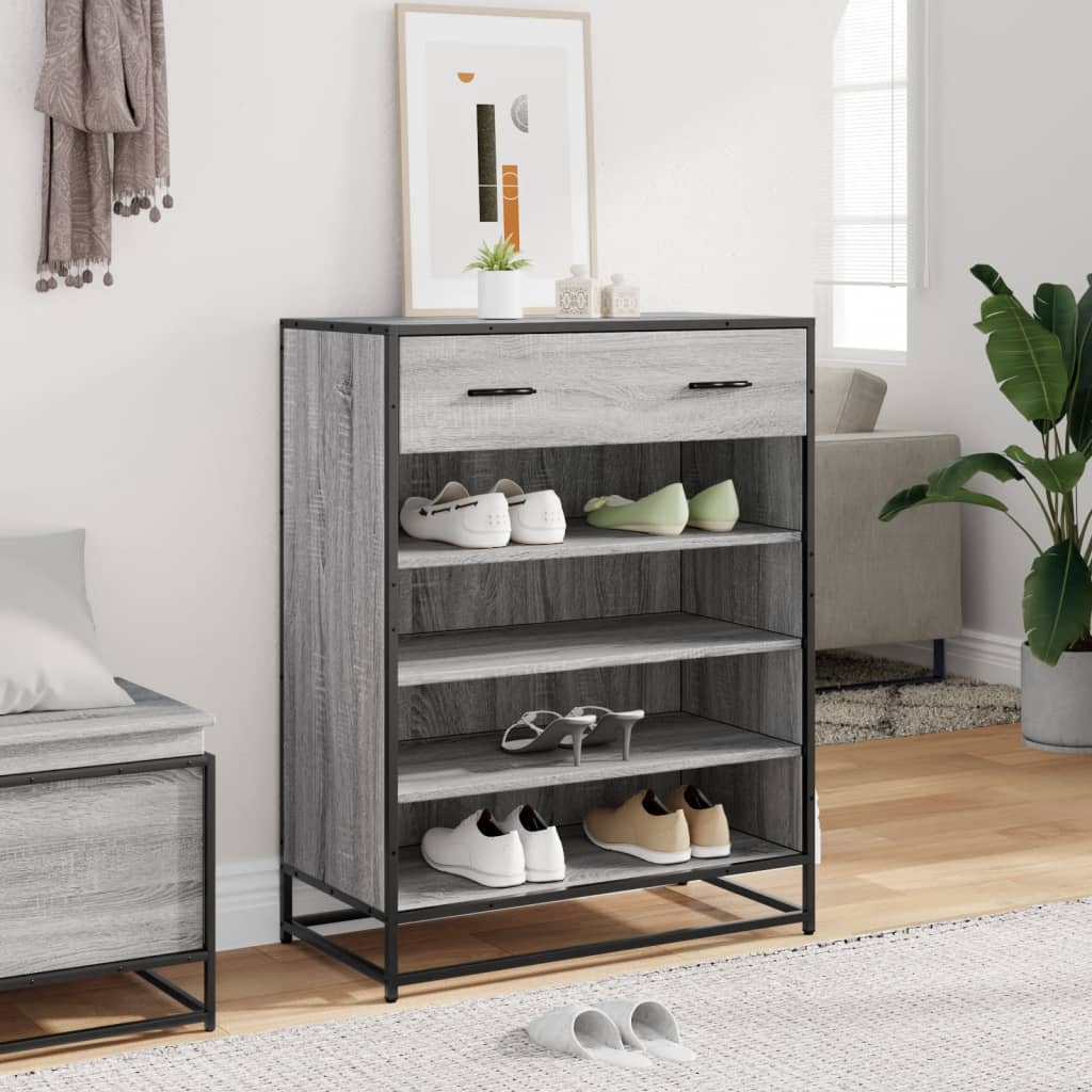 szürke sonoma szerelt fa és fém cipőszekrény 75 x 38 x 97,5 cm
