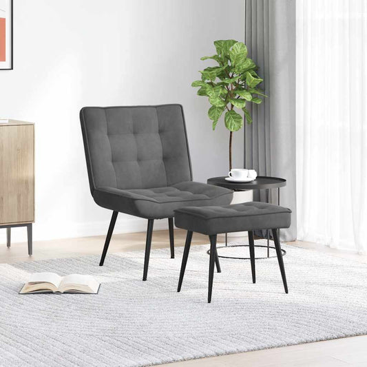 sötétszürke bársony pihenőfotel lábtartóval