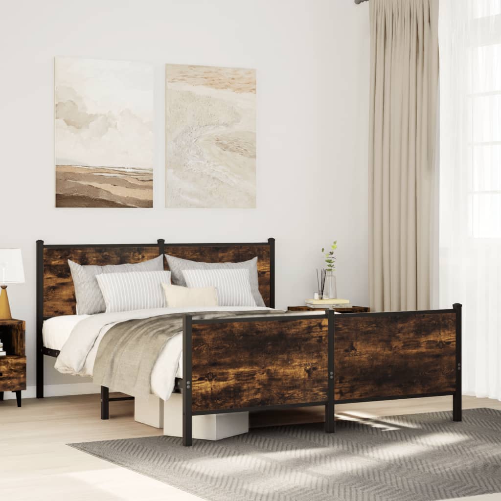 füstös tölgy színű fém ágykeret matrac nélkül 150 x 200 cm