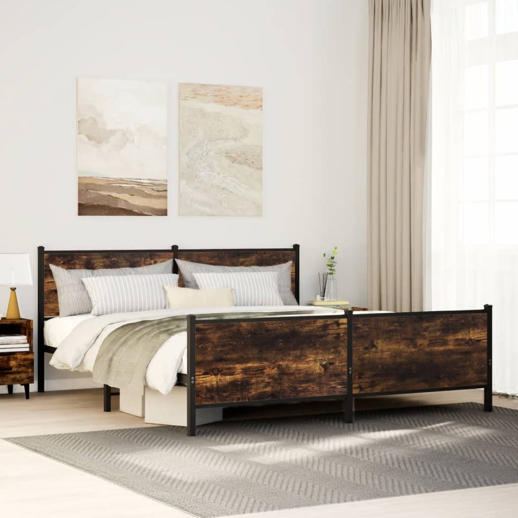 füstös tölgy színű fém ágykeret matrac nélkül 200 x 200 cm