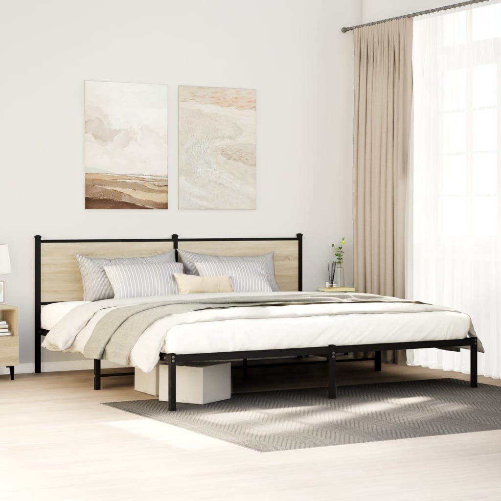 sonoma tölgy színű fém ágykeret matrac nélkül 200 x 200 cm