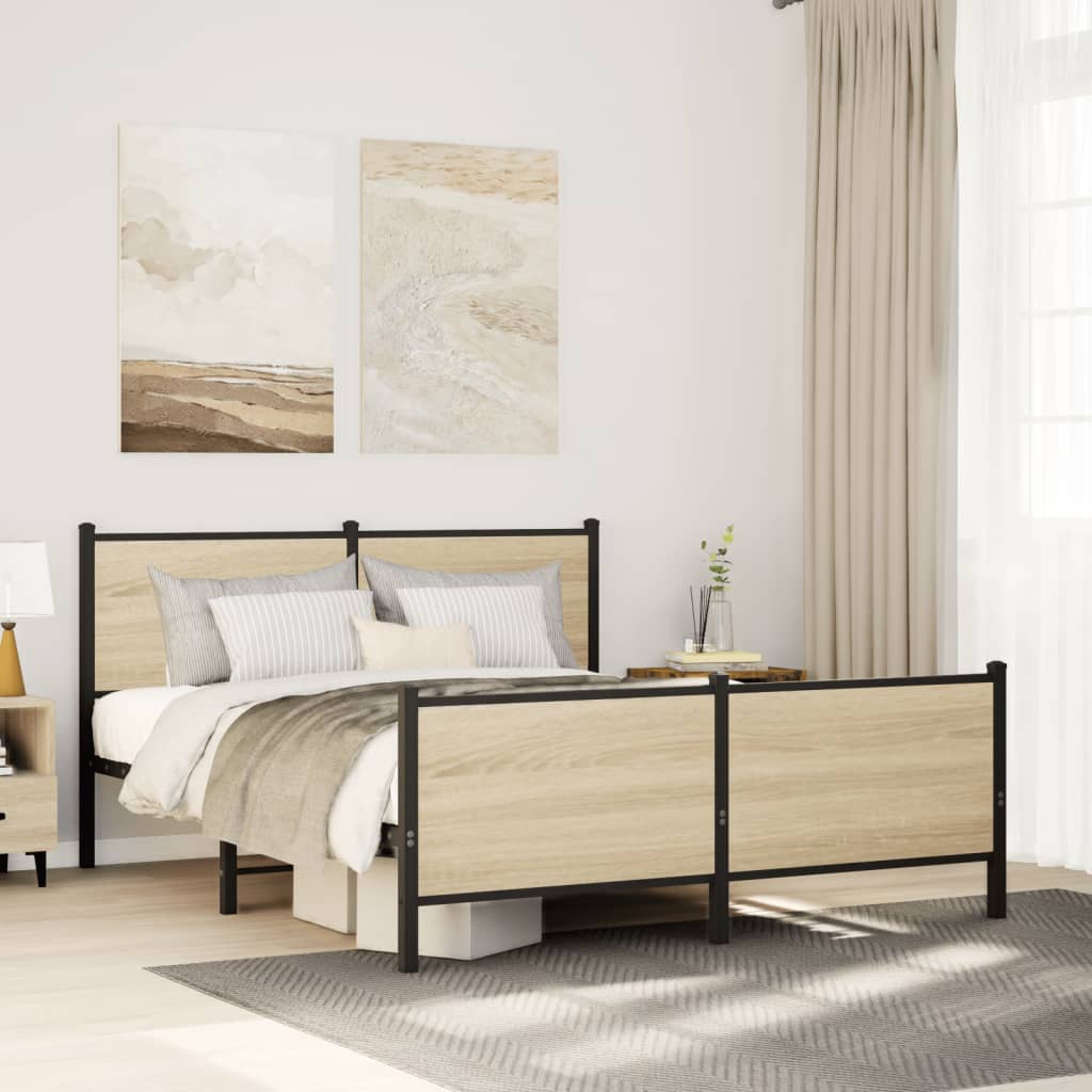 sonoma tölgy színű fém ágykeret matrac nélkül 150 x 200 cm