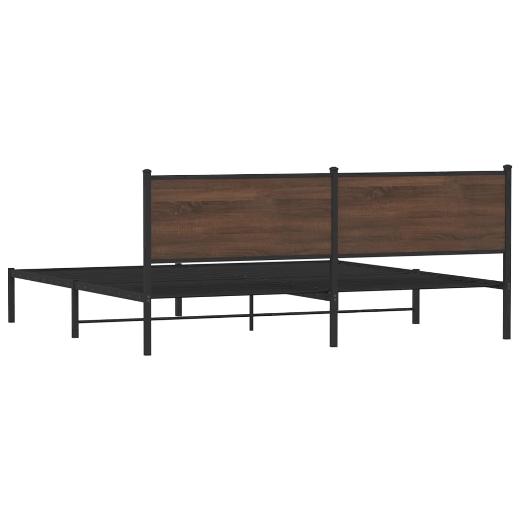 barna tölgy színű fém ágykeret matrac nélkül 200 x 200 cm