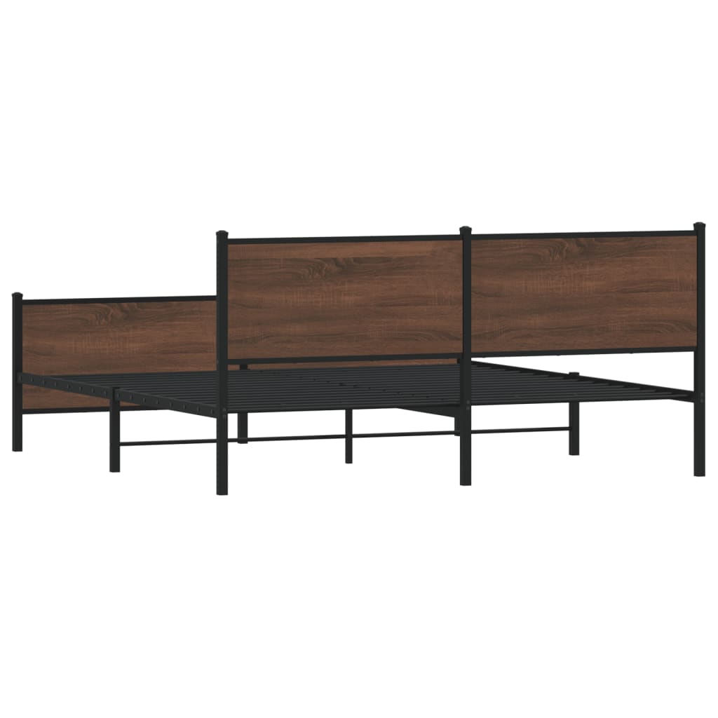 barna tölgy színű fém ágykeret matrac nélkül 200 x 200 cm
