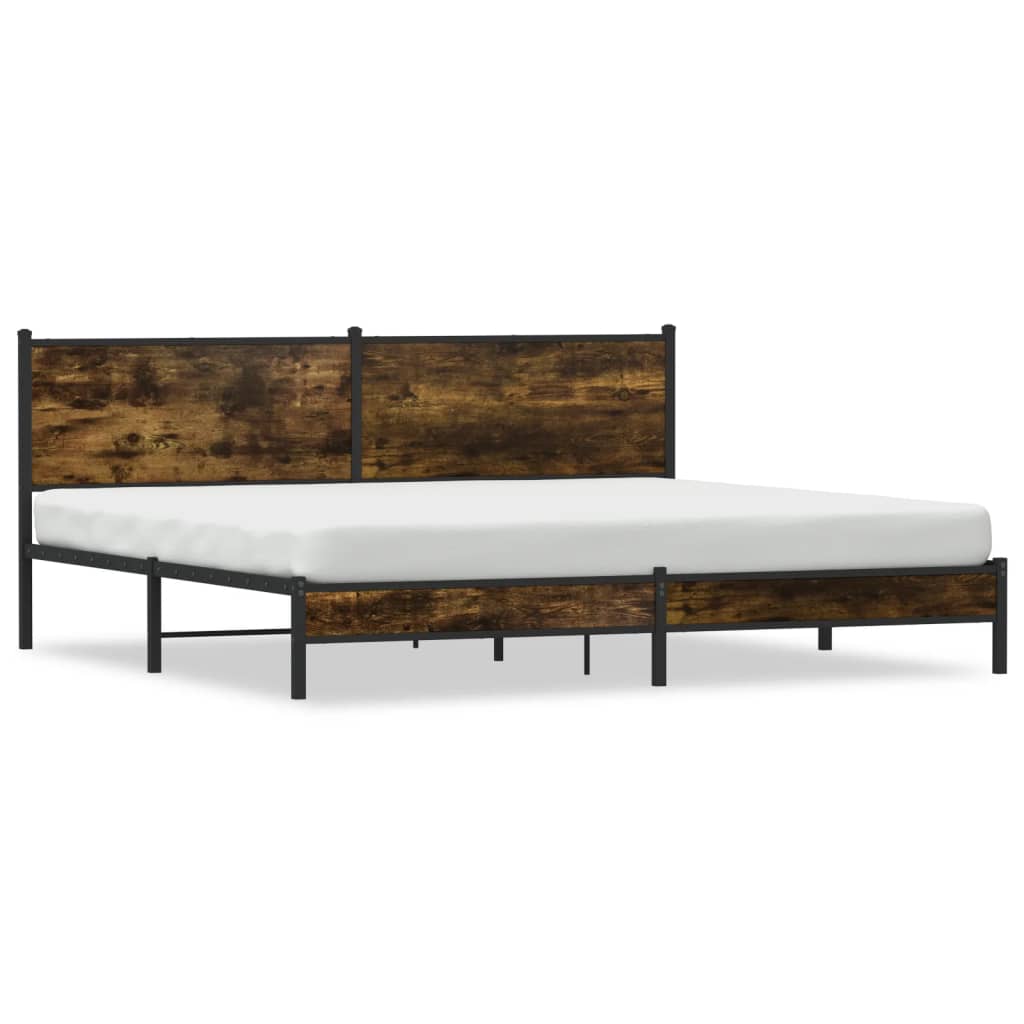 füstös tölgy színű fém ágykeret matrac nélkül 200 x 200 cm