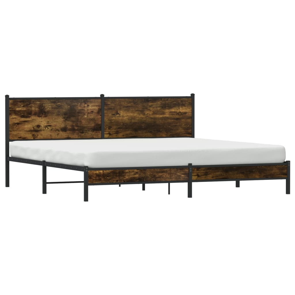 füstös tölgy színű fém ágykeret matrac nélkül 200 x 200 cm