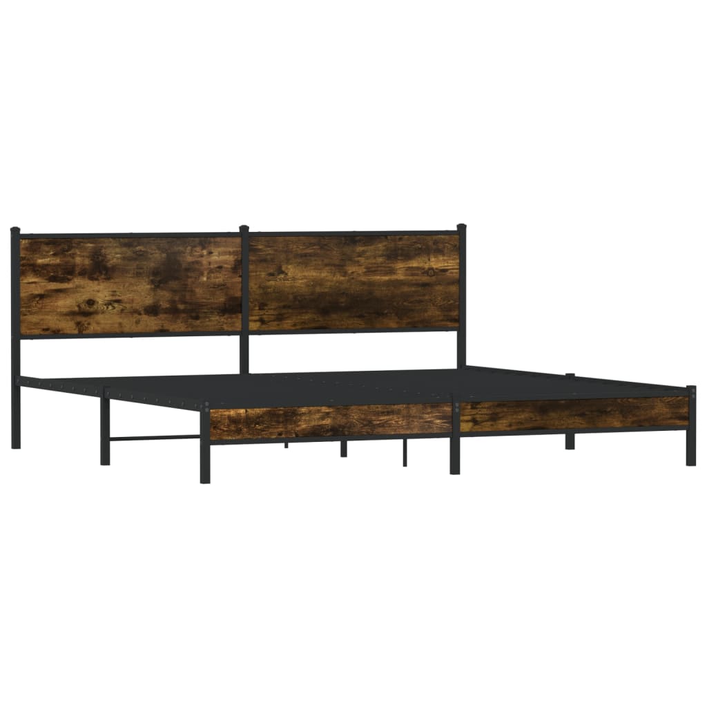 füstös tölgy színű fém ágykeret matrac nélkül 200 x 200 cm