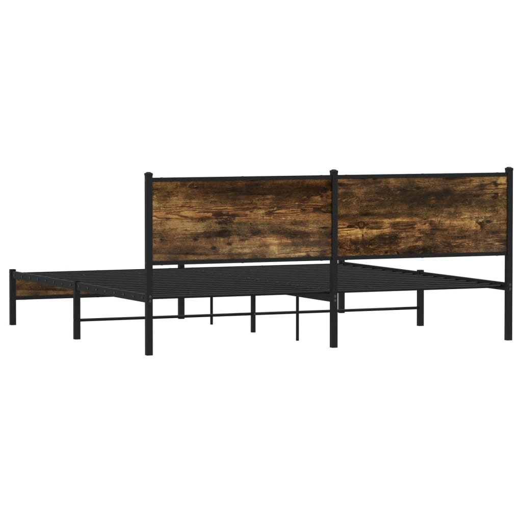 füstös tölgy színű fém ágykeret matrac nélkül 200 x 200 cm