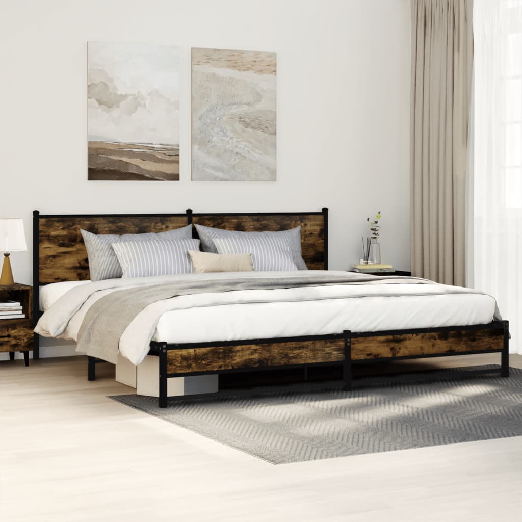 füstös tölgy színű fém ágykeret matrac nélkül 200 x 200 cm