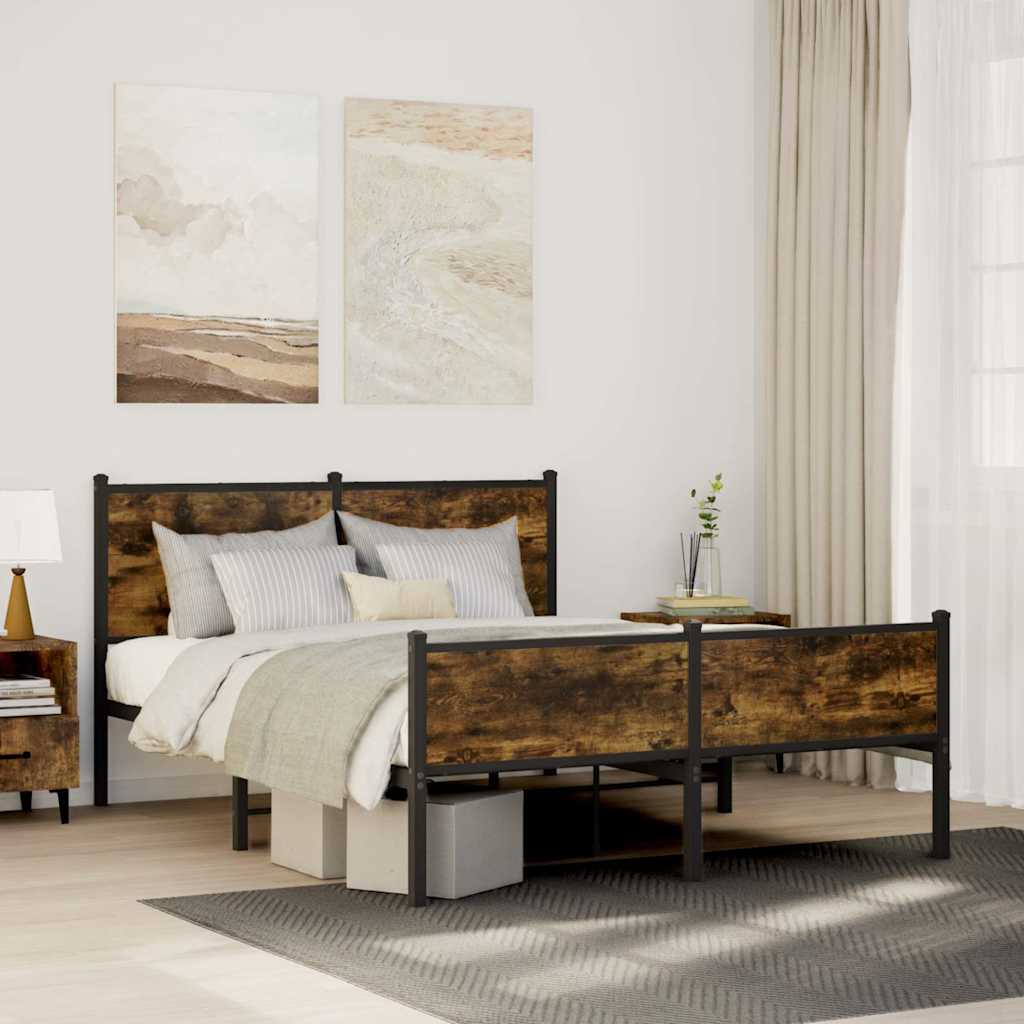 füstös tölgy színű fém ágykeret matrac nélkül 150 x 200 cm