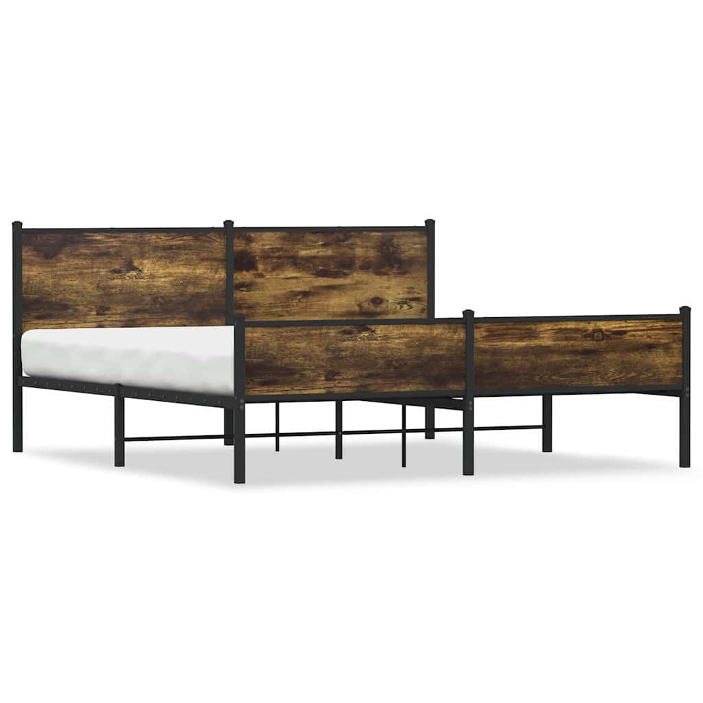füstös tölgy színű fém ágykeret matrac nélkül 160 x 200 cm