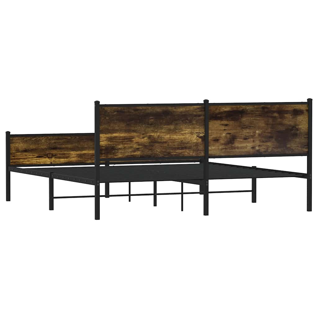 füstös tölgy színű fém ágykeret matrac nélkül 160 x 200 cm