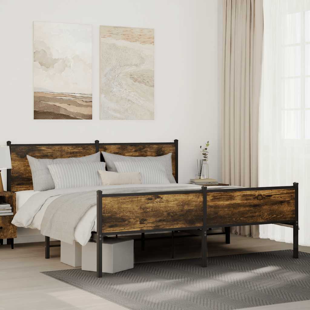 füstös tölgy színű fém ágykeret matrac nélkül 160 x 200 cm