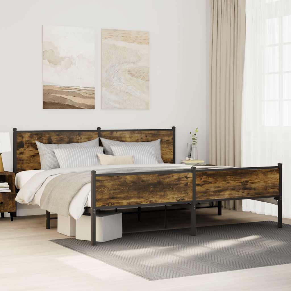 füstös tölgy színű fém ágykeret matrac nélkül 193 x 203 cm