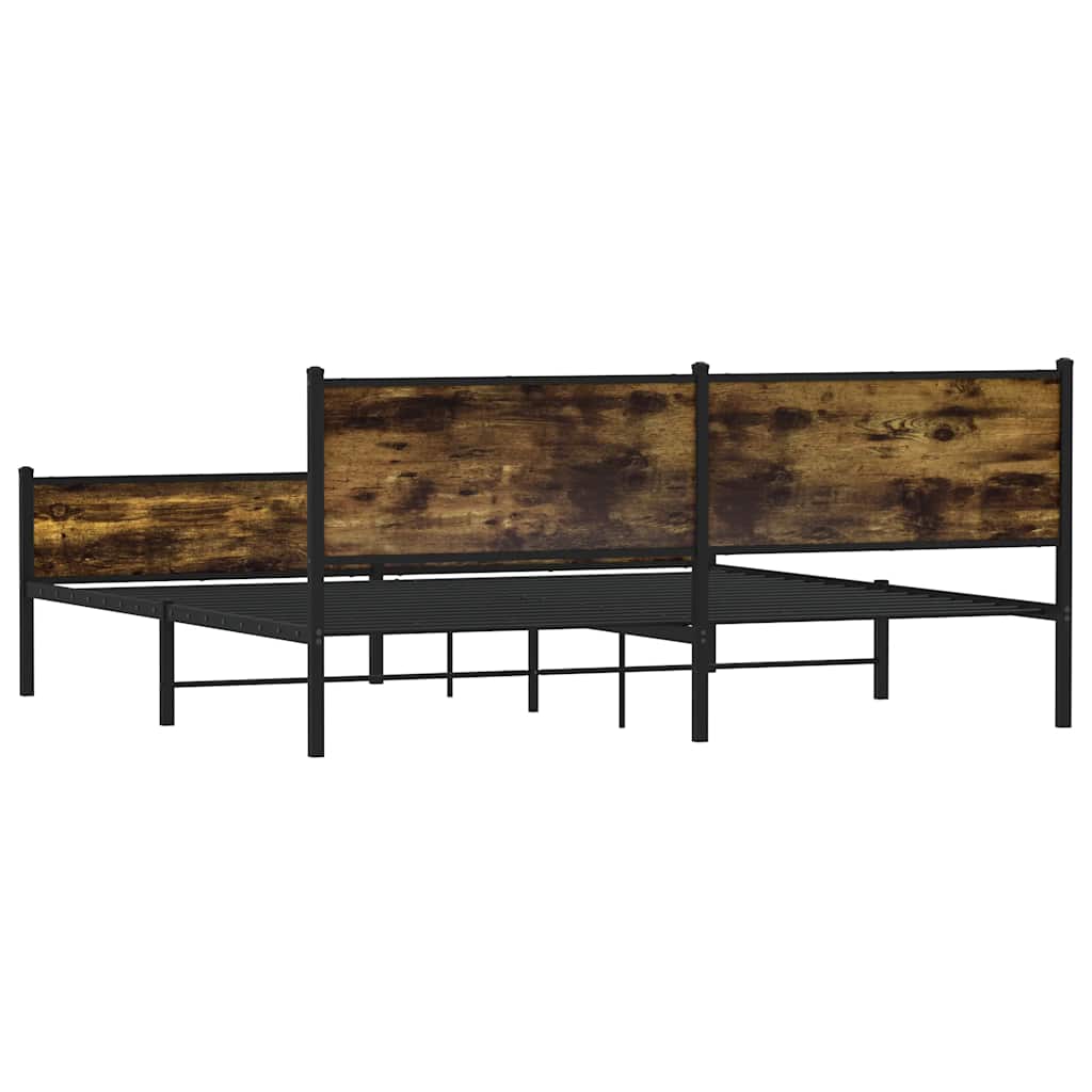 füstös tölgy színű fém ágykeret matrac nélkül 200 x 200 cm