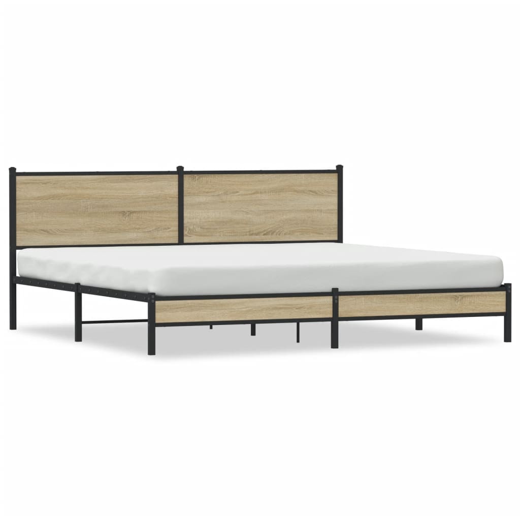 sonoma tölgy színű fém ágykeret matrac nélkül 200 x 200 cm