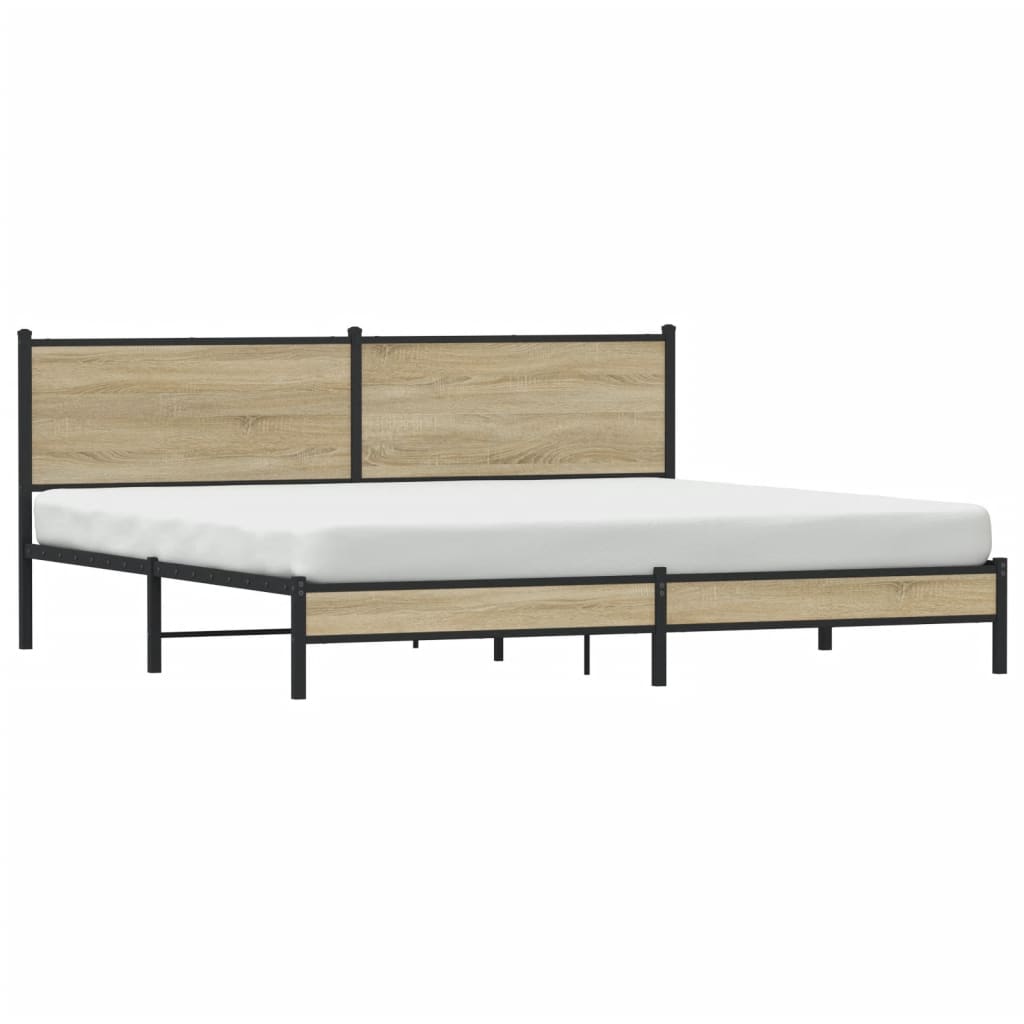 sonoma tölgy színű fém ágykeret matrac nélkül 200 x 200 cm