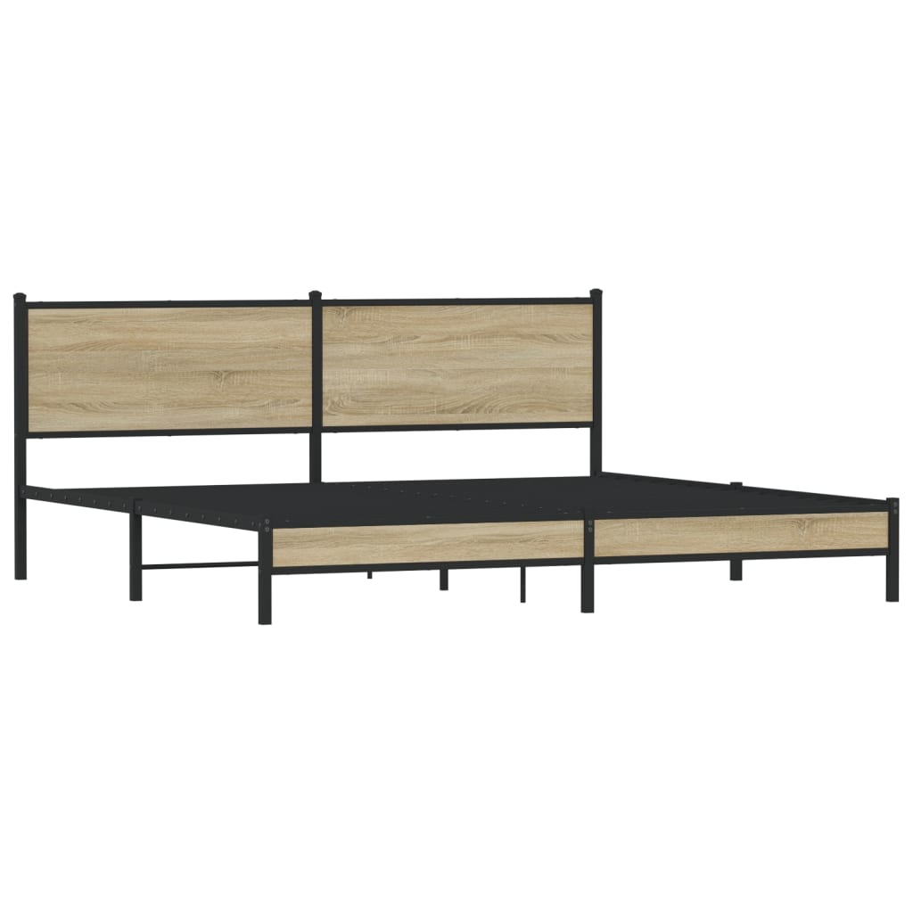 sonoma tölgy színű fém ágykeret matrac nélkül 200 x 200 cm