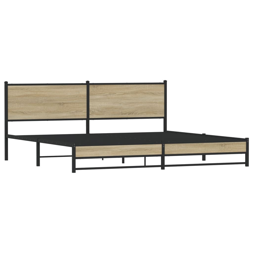 sonoma tölgy színű fém ágykeret matrac nélkül 200 x 200 cm