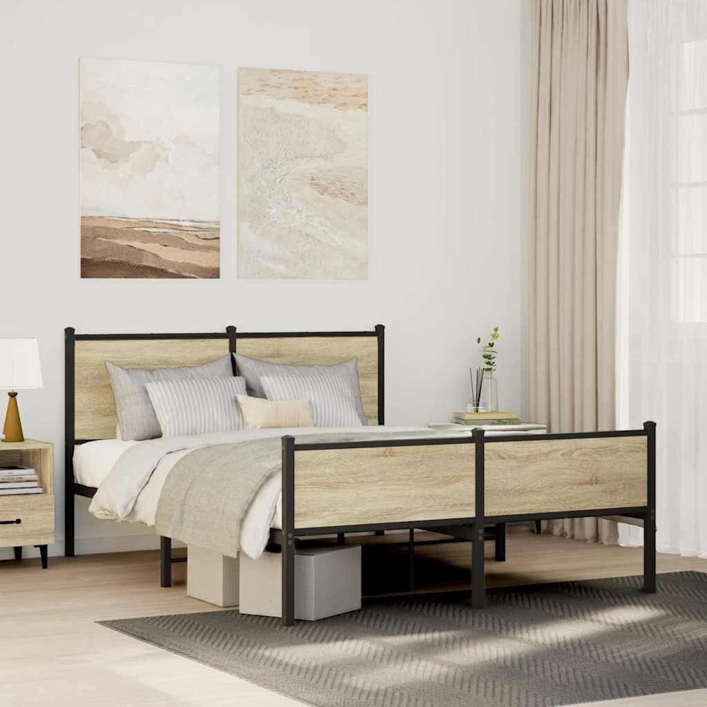 sonoma tölgy színű fém ágykeret matrac nélkül 150 x 200 cm