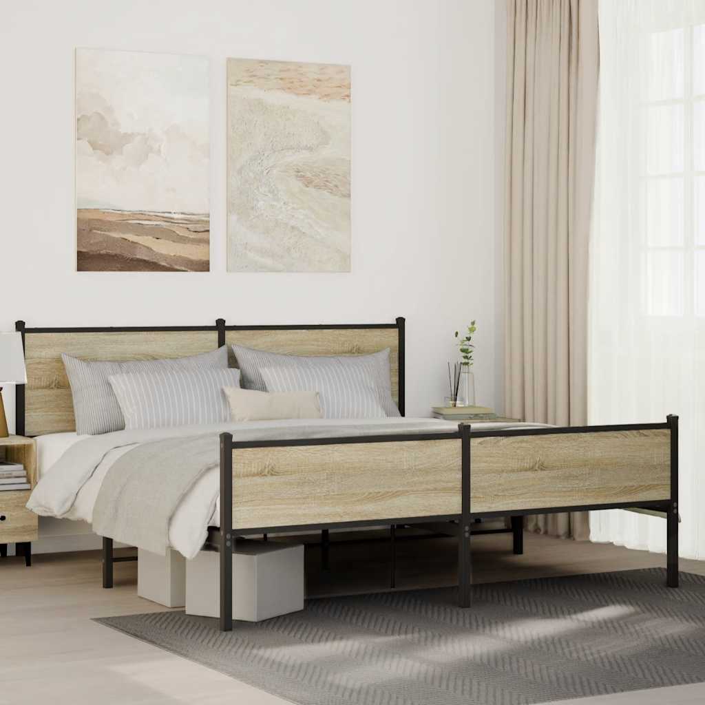 sonoma tölgy színű fém ágykeret matrac nélkül 180 x 200 cm