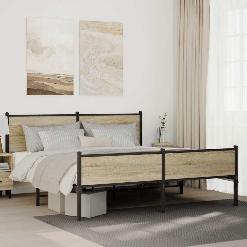 sonoma tölgy színű fém ágykeret matrac nélkül 183 x 213 cm