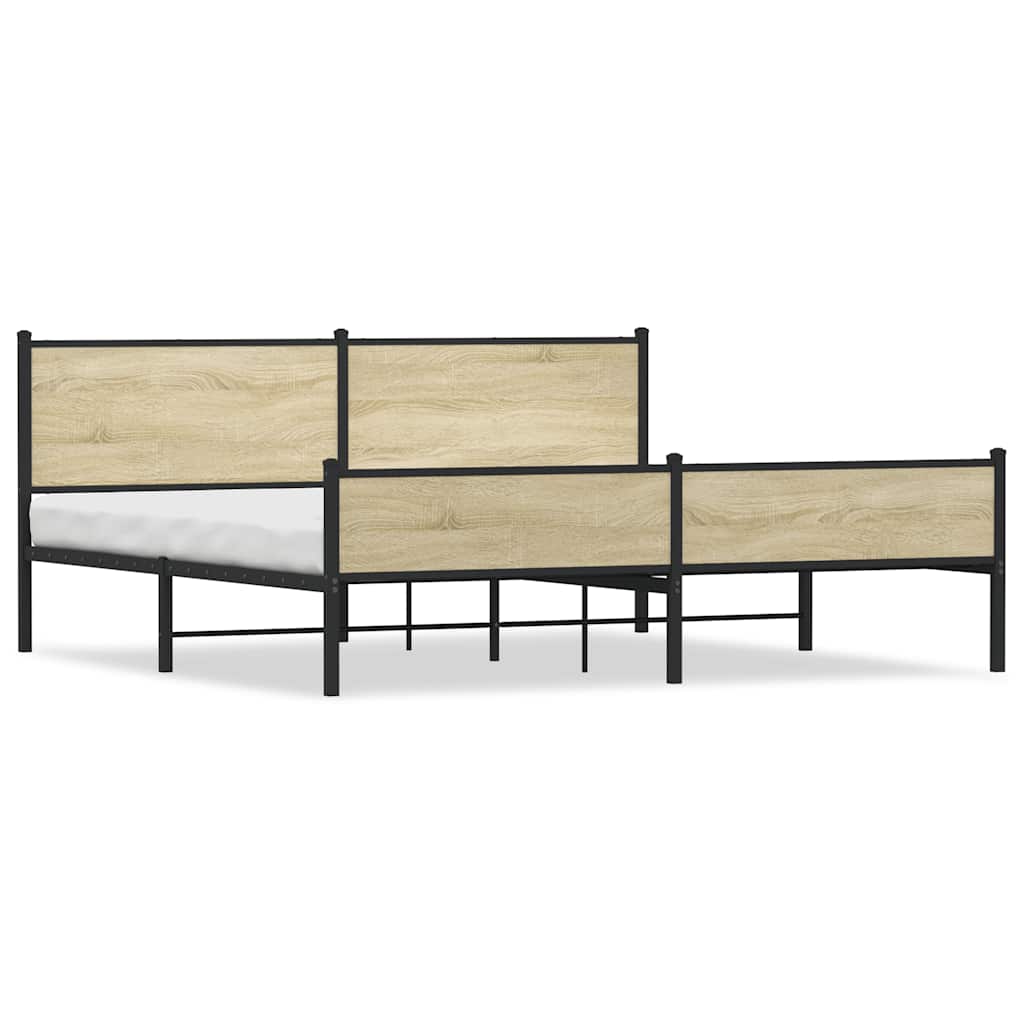 sonoma tölgy színű fém ágykeret matrac nélkül 200 x 200 cm