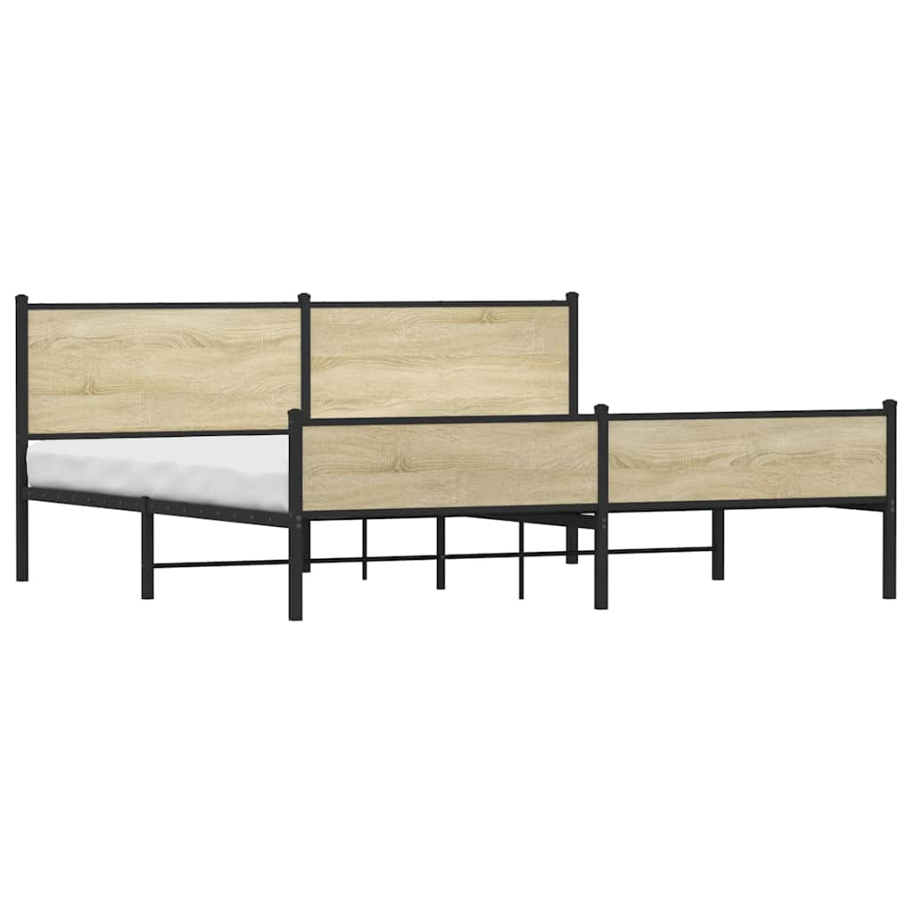 sonoma tölgy színű fém ágykeret matrac nélkül 200 x 200 cm